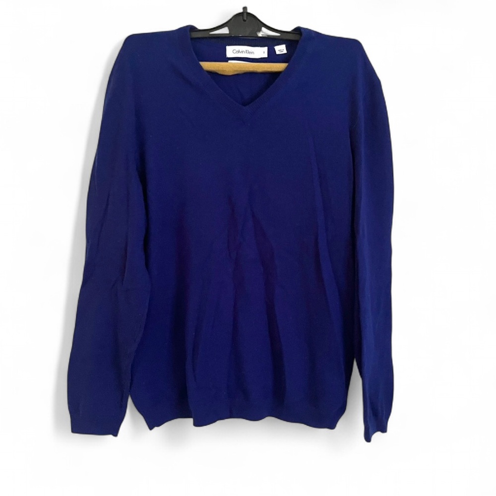 Calvin Klein Blue Merino Wool V-Neck Sweater